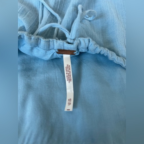 FREE PEOPLE MARINA MINI DRESS BLUE BELL, SQUARE NECKLINE, CRISSCROSS BACK TIE XS - Picture 11 of 16
